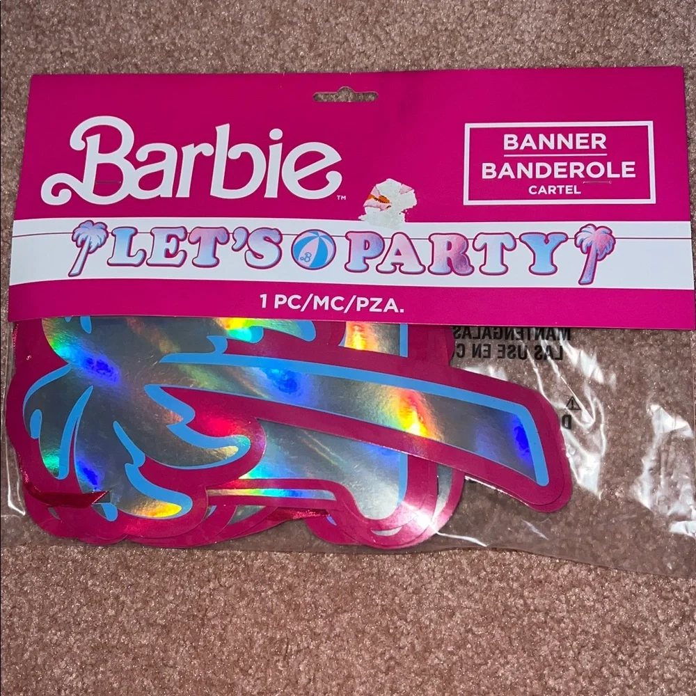 NWT 25pc Lets Go Party Barbie banner plates & napkins